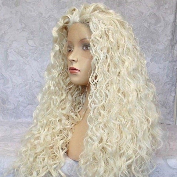 Lace Front Curly Ash Blonde Human Hair Blend Wig main image 9